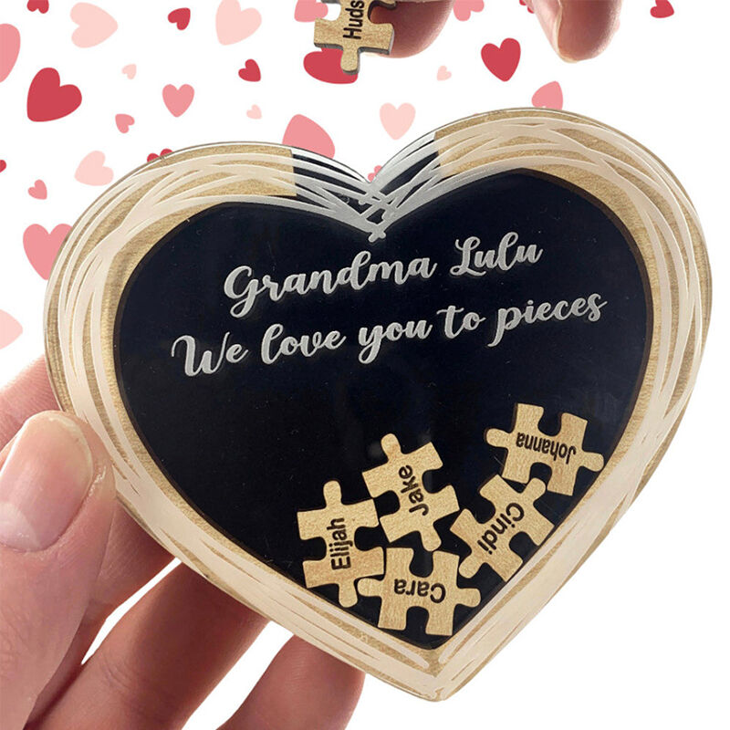 Personalized Name Puzzle Heart Ornaments Fun Gifts For Grandma