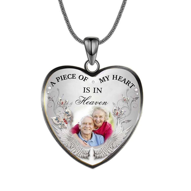 "A Piece of My Heart Is in Heaven" Custom Photo Necklace Style C