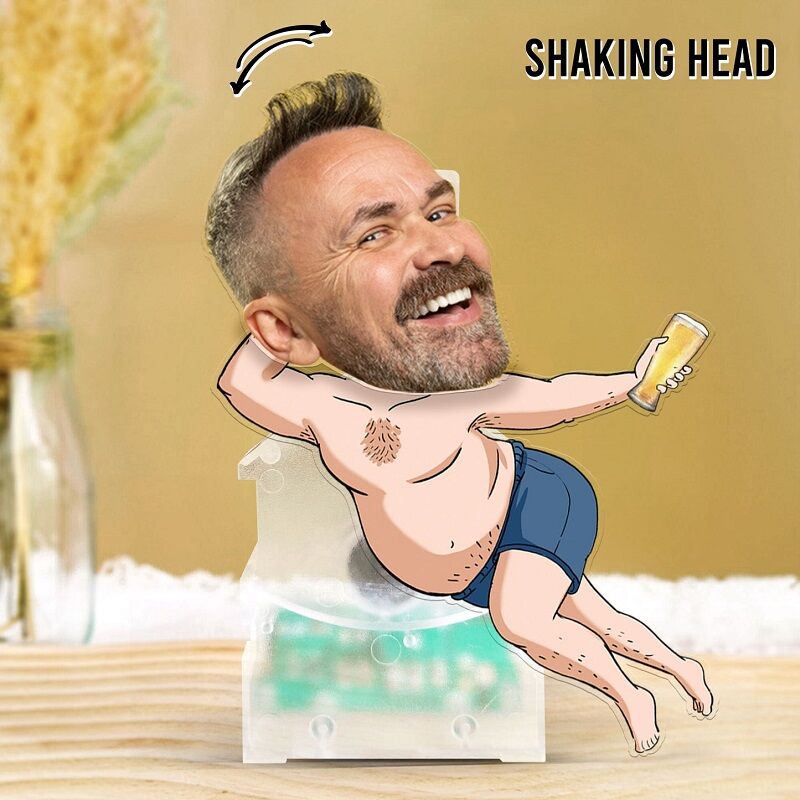 Personligt Bobblehead akrylställ Casual drickande pappa Anpassat foto Rolig present till far
