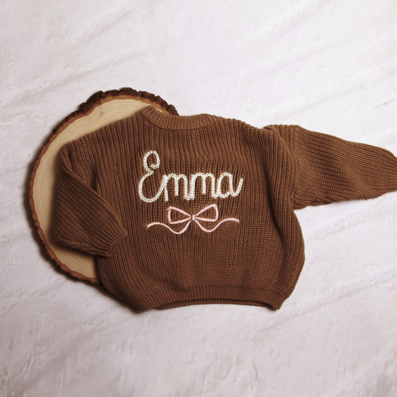 Personalized Handmade Name Sweater with Bow Pattern Lovely Gift for Kids