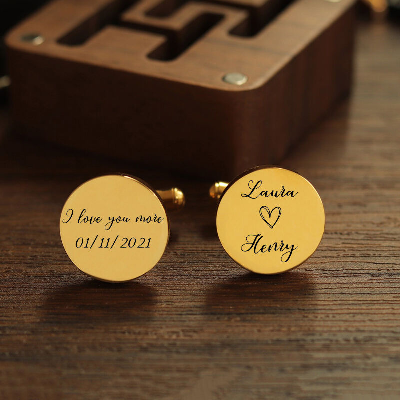 Personalized Custom Cufflink I Love You More Couple Name Design Great Gift for Him Couple