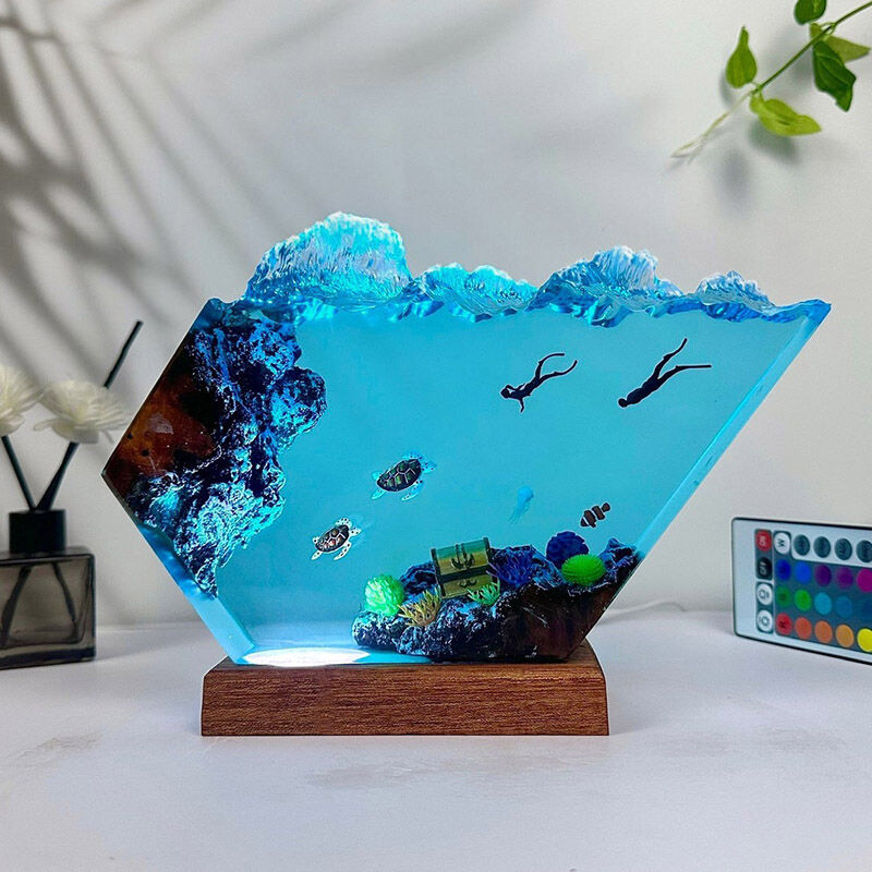 Sea Turtle And Couple Diver Resin Night Light Sweet Gift for Anniversary