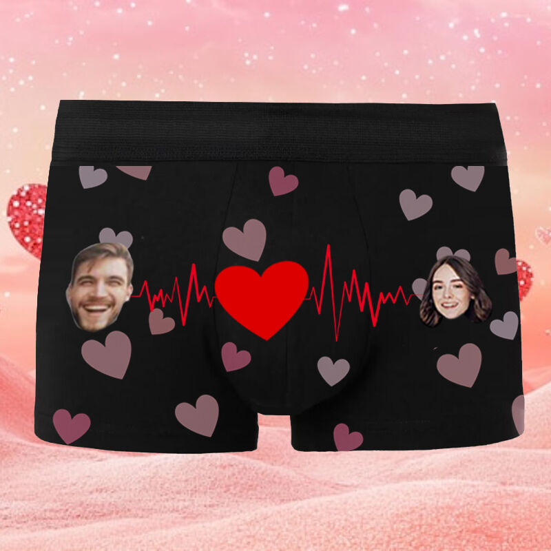 Personalized Photo Men's Underwear Boxer Briefs with Electrocardiographic Pattern Special Gift for Him
