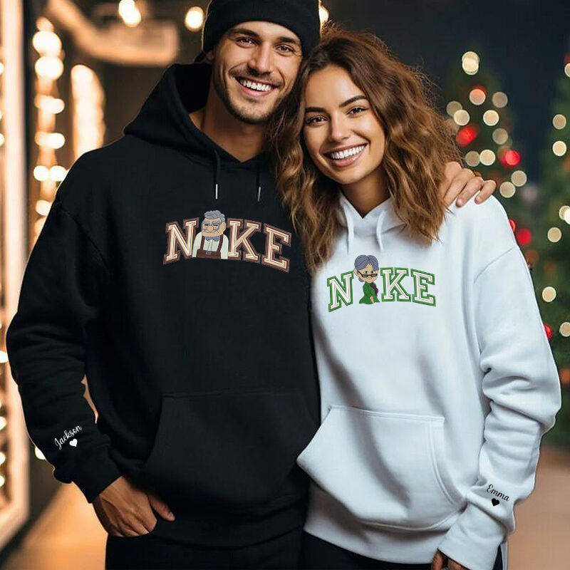 Personalized Hoodie Embroidered Cartoon Elderly Couple Warm Perfect Valentine's Day Gift for Lovers