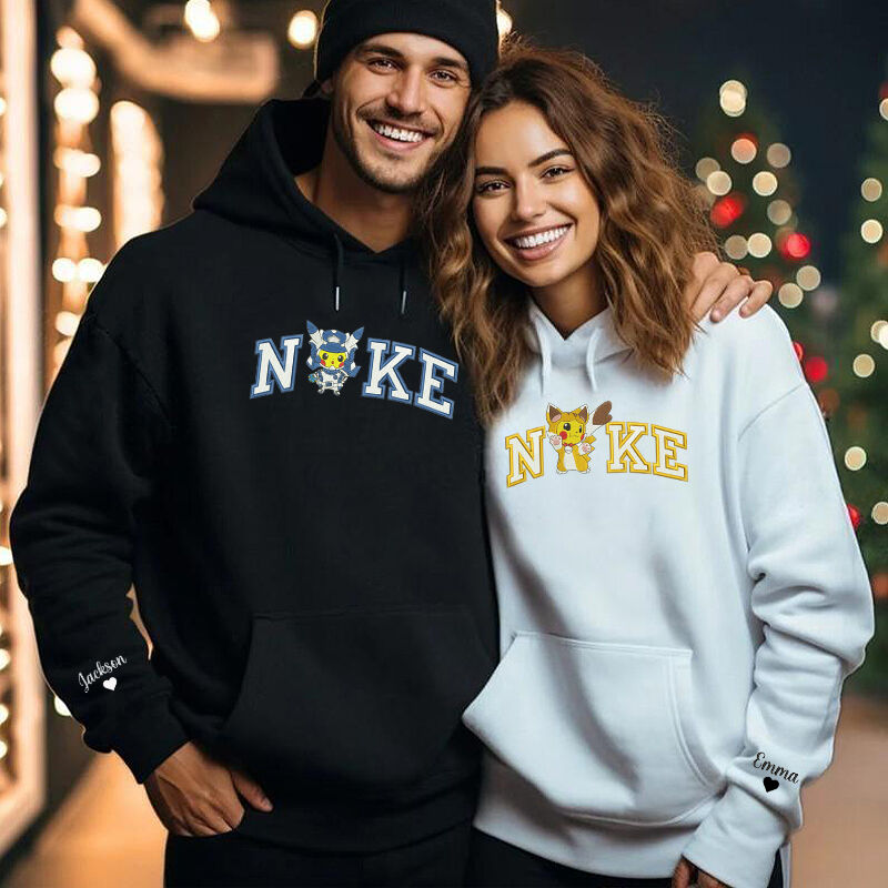 Personalized Hoodie Embroidered Cartoon Pikachu Couple Design Perfect Valentine's Day Gift for Lover