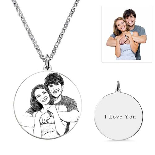 “I Love You” Personalized Photo Necklace for Couple