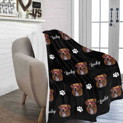 Manta frazada personalizada de foto de perros para mascotas con patas y texto pintado