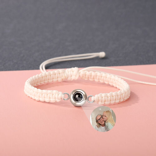 Bracelet Photo Projection personnalisé en corde blanche tressée Cadeau cool et sympa