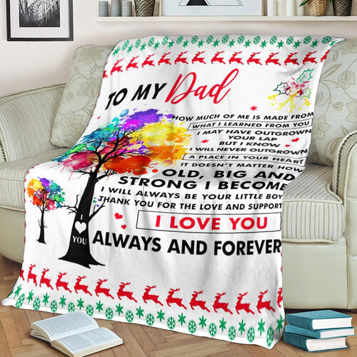 Personalized Flannel Letter Blanket Colorful Tree Pattern Blanket Gift from Kids for Dad