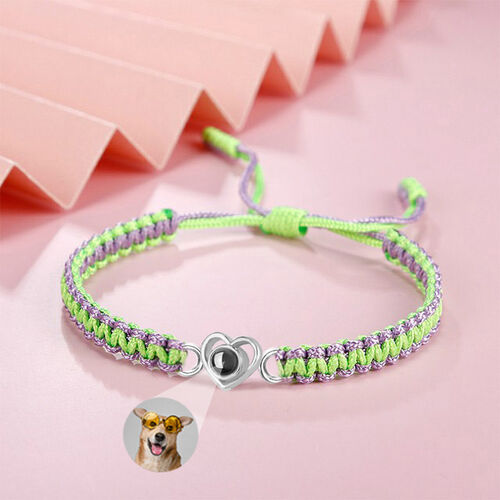 Personalized Projection Photo Bracelet Purple and Green Mixed Braided Rope Christmas Gift