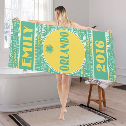 Personalized Name and Date Bath Towel Creative Gift for Valentine's Day