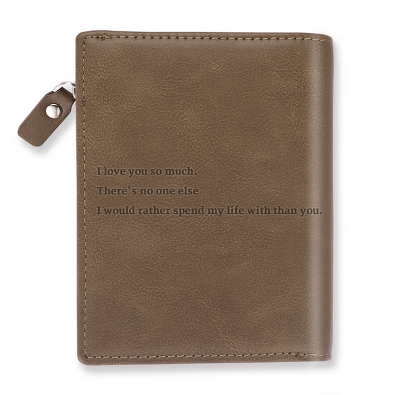Men's Custom Photo Engraved Wallet Brown Leather Gift Ideas