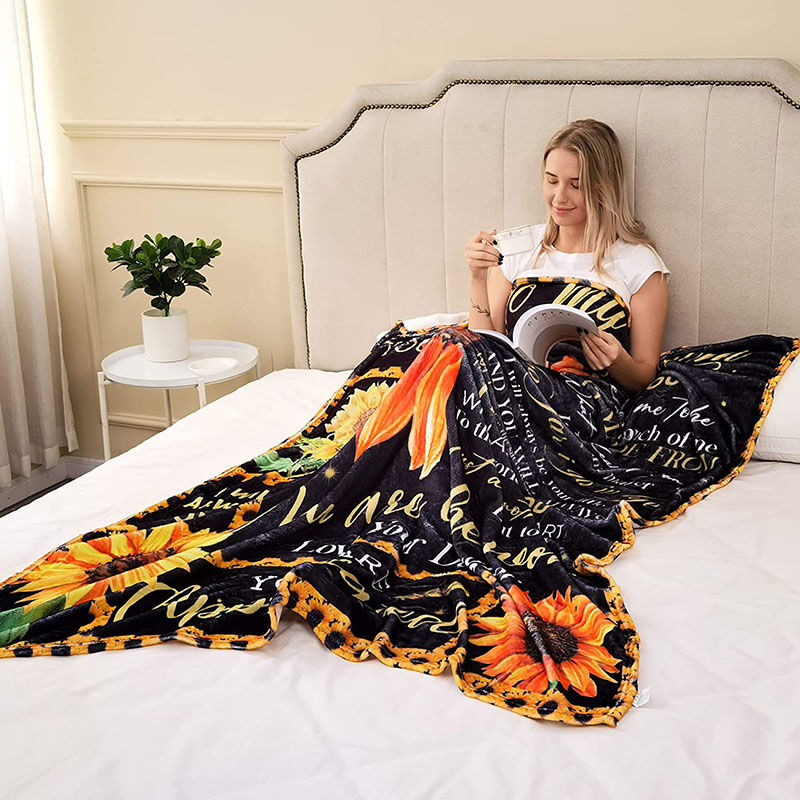 Personalized Flannel Letter Blanket Sunflower Flower Blanket Gift from Daughter for Mom
