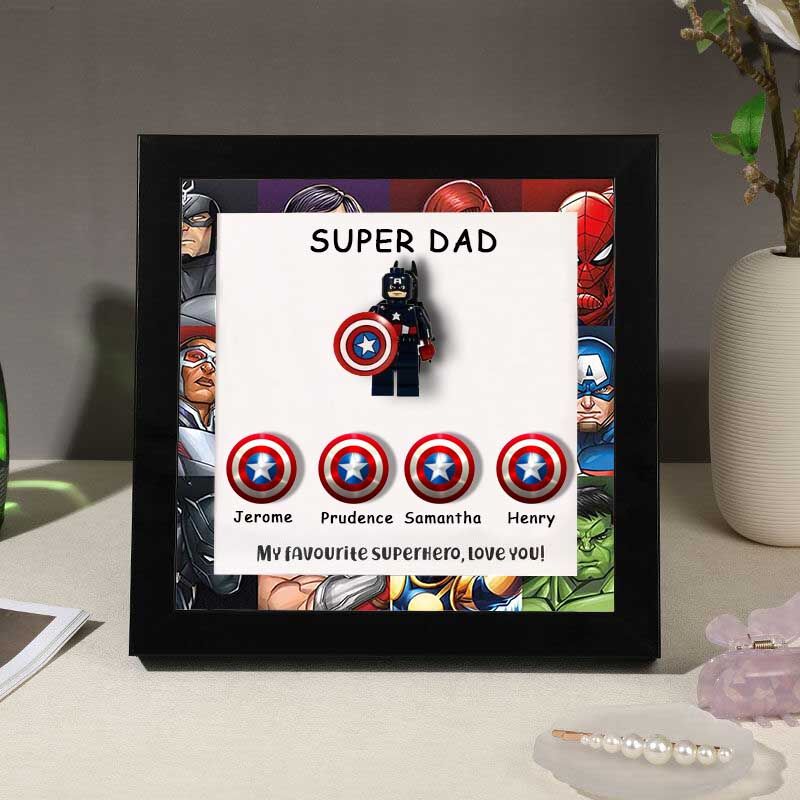 Personalized Superhero Frame Custom Shield Name for Dad