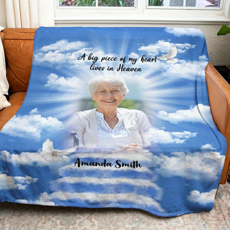 Personalized Picture Blanket with White Dove Pattern Best Present for Family