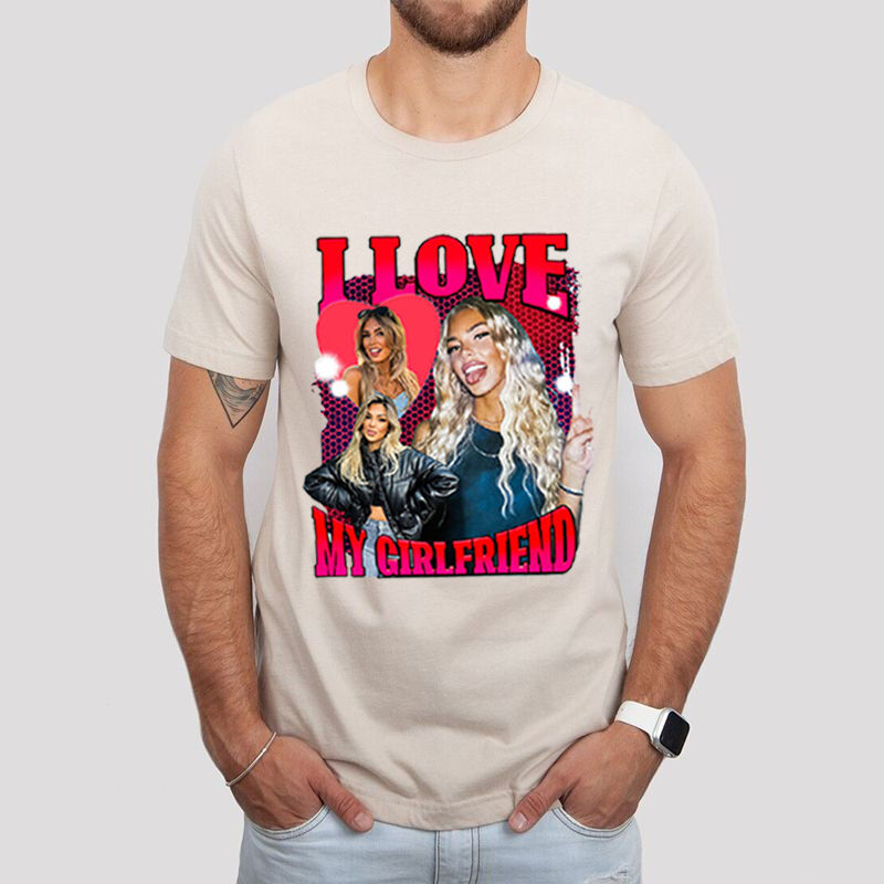 T-shirt personnalisé I Love My Girlfriend avec photos personnalisées Cadeau attractif pour la Saint-Valentin Créez Votre T-Shirt Personnalisé