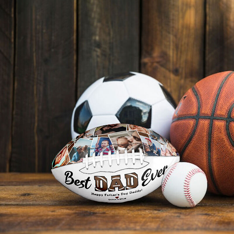 "Best Dad Ever" Personalized Football Add Photos for Dad