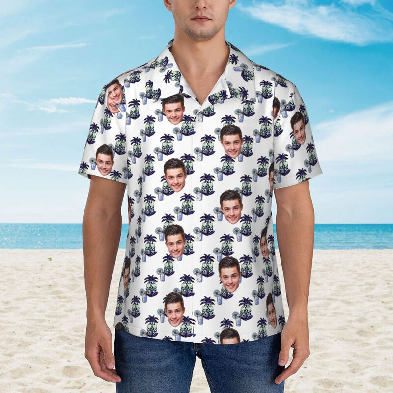 Camisas Hawaianas Personalizadas con Diseño de Flores Verdes Camisa de Playa para Hombre