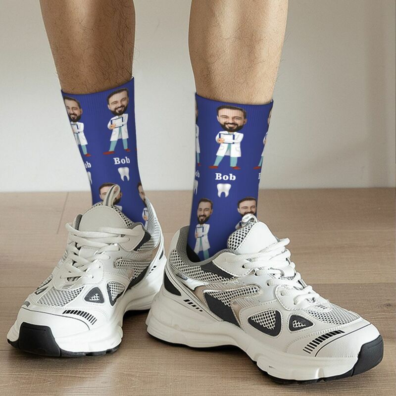 Personalized Face Socks Funny Photos Mid-Calf Socks Gifts for Dentists