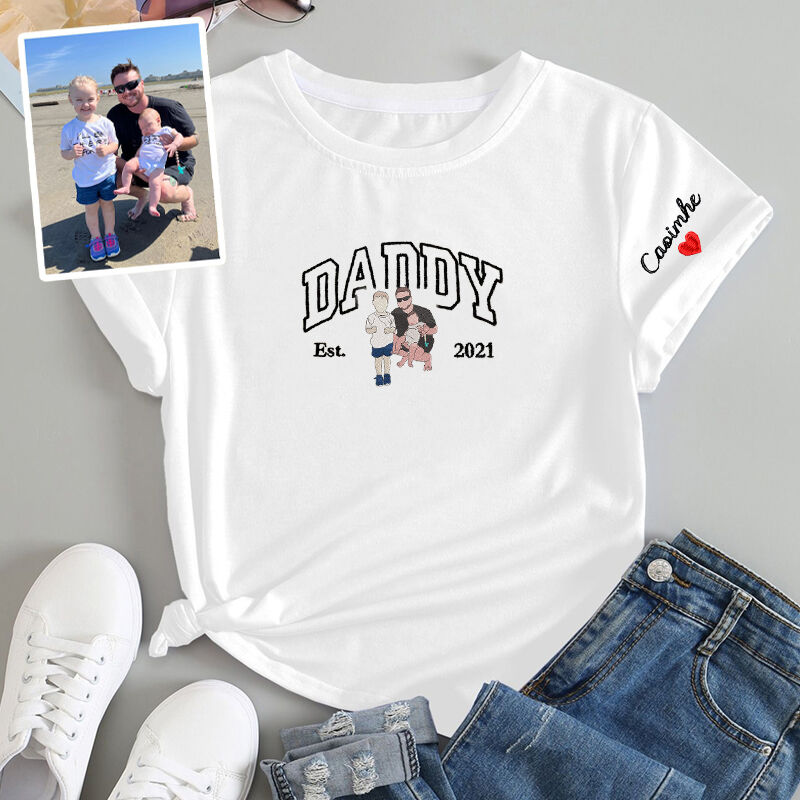 Personalisiertes T-Shirt gestickt Papa mit benutzerdefinierten Foto-Design Perfektes Geschenk für den Vatertag