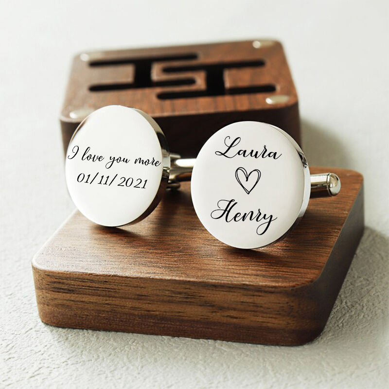 Personalized Custom Cufflink I Love You More Couple Name Design Great Gift for Him Couple