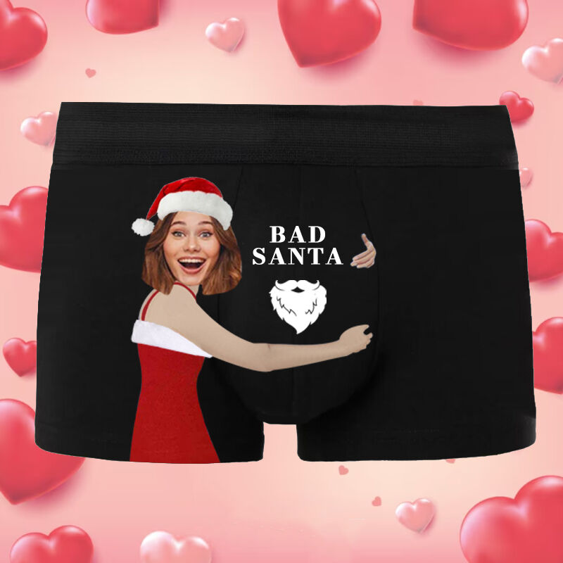 Personalisiertes Bild Herren Unterwäsche Boxershorts Interessantes Weihnachtsgeschenk "Bad Santa"