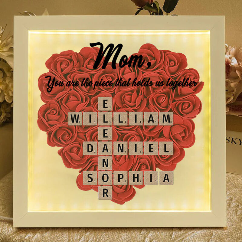 Personalized Scrabble Flower Shadow Box with Light Warm Mother's Day Gift