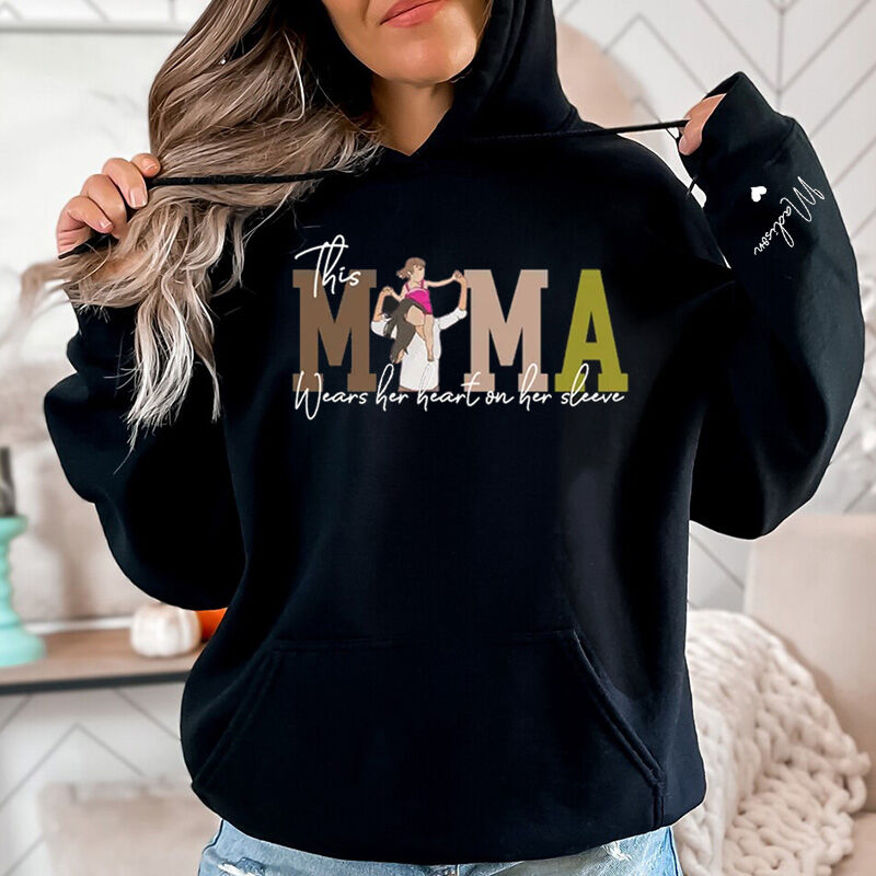 Personalized Hoodie Custom Photo This Mama Wears Her Heart On Her Sleeve Unique Mother's Day Gift
