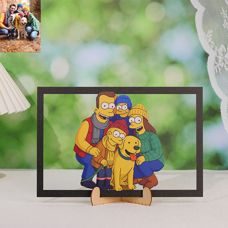 Personalisierter Fotorahmen aus Holz im Cartoon-Stil Niedliches Geschenk für die Familie