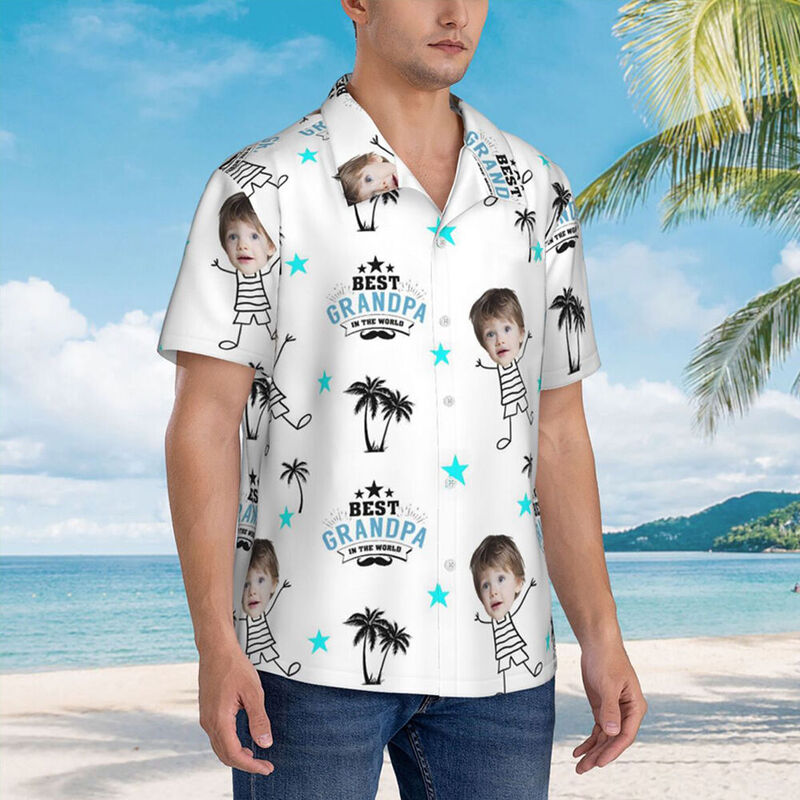 "Best Grandpa in the World" Personalized Hawaiian Shirt Gift for Grandpa