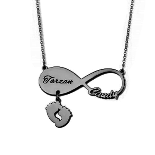 Collana A Infinito Con Incisione Nome E Ciondolo Piedini