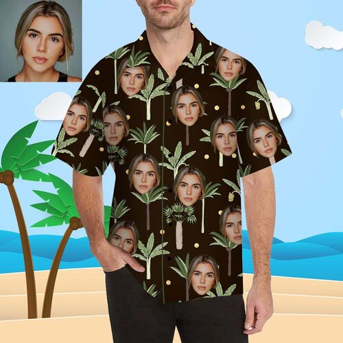 Magliette Personalizzate con Stampa Volto Stile Hawaiano Albero di Palma e Noce di Cocco per Uomo