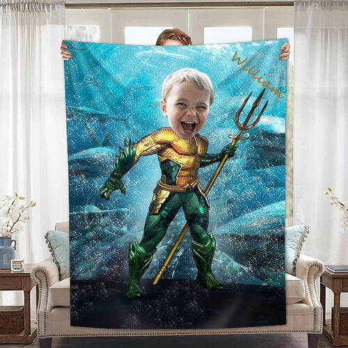 Personalized Custom Photo Blanket Cartoon Character Underwater World Background Coral Fleece Blanket Gift