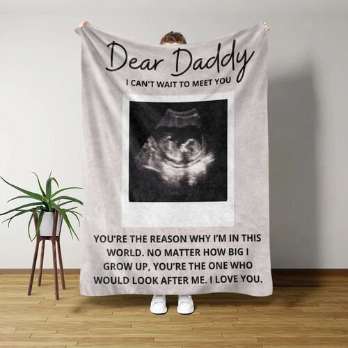 Custom Photo Blanket Amazing Gift for First Father "I Can't Wait To Meet You"