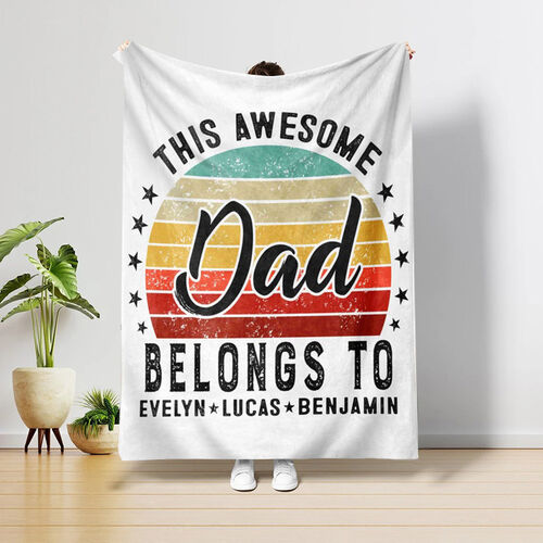 Personalized Picture And Name Blanket with Custom Retro Sunset Style Pattern for Dear Dad