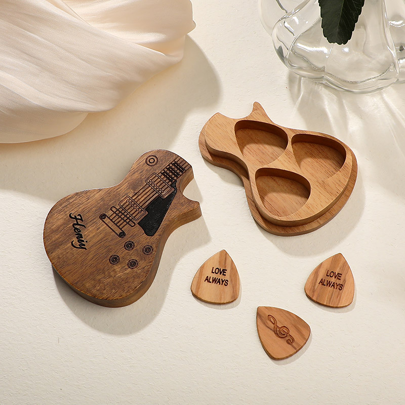 Personalized Wooden Guitar Picks with Case