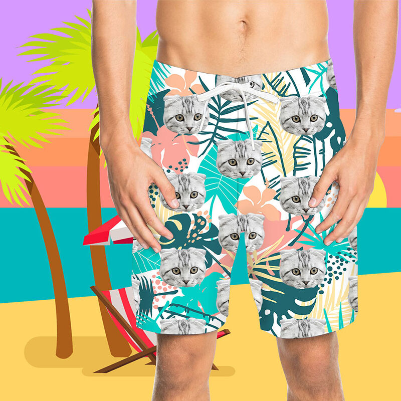 Custom Face Colorful Palm Men's Beach Shorts