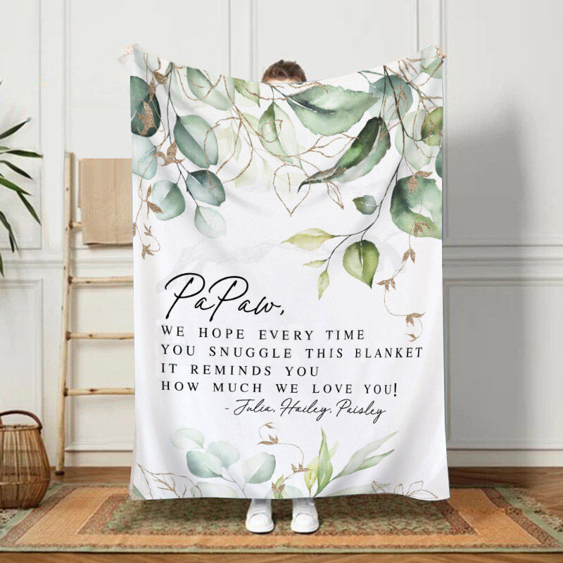Custom Name Blanket with Leaves Pattern Minimalist Present for Dad "How Much We Love You"