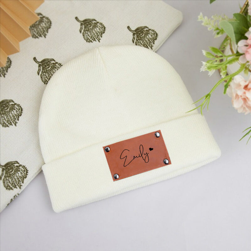 Personalized Name Beanie with Cute Heart Pattern Precious Gift for Favourite Person