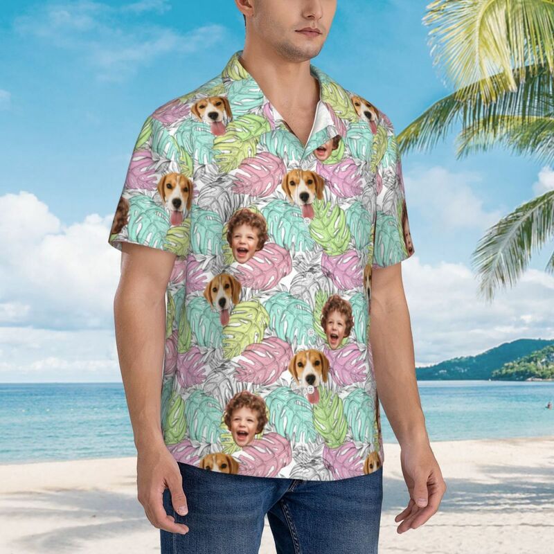 Personalisierte Hawaii-Hemden mit Kinder und Haustier Prints für Papa