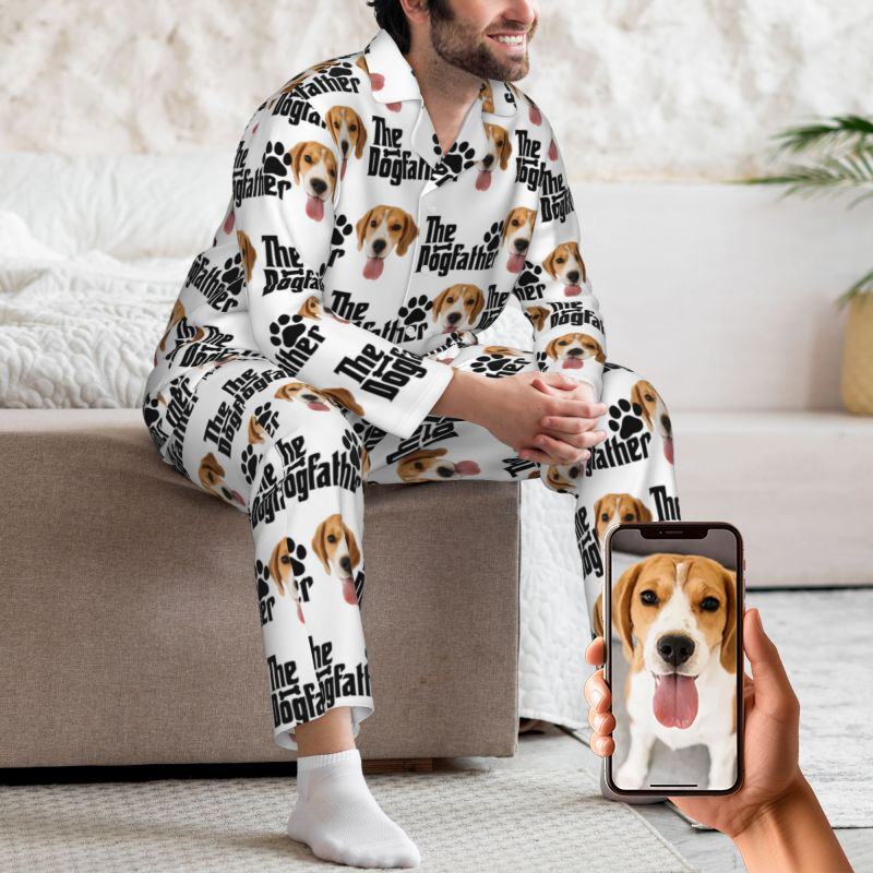 Personalized Pajamas Custom Puppy Photo The Dog Father with Pawprints Design Gift for Pet Lover Dad