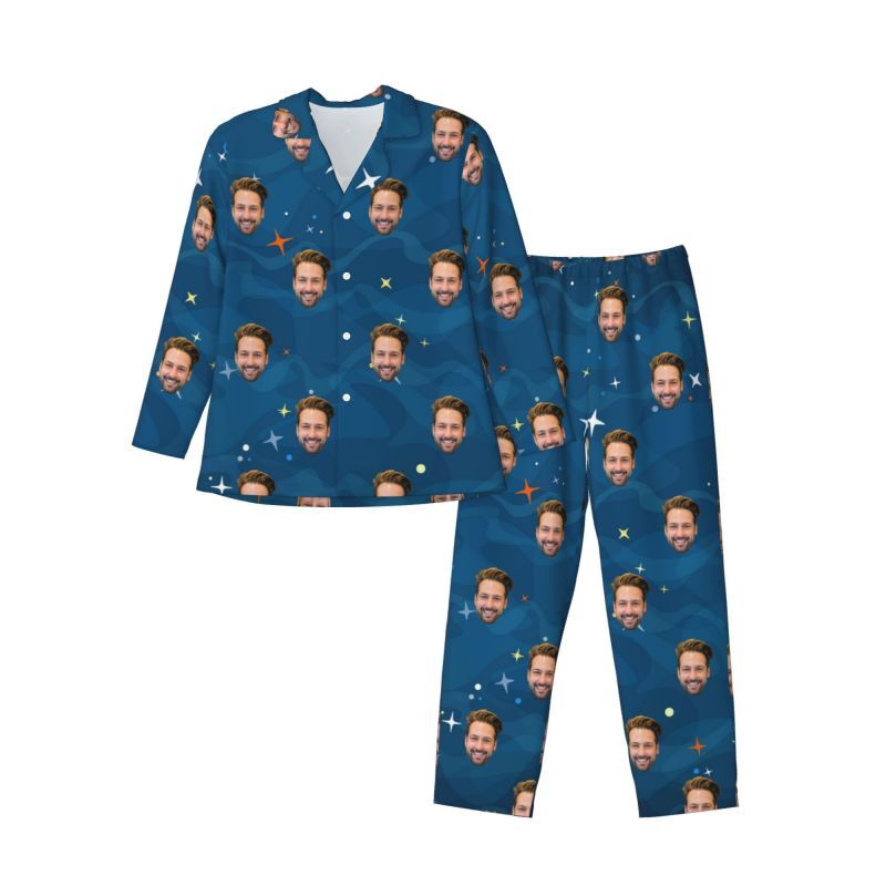 Gepersonaliseerde pyjama aangepaste foto blauwe sterrenhemel Patroon ontwerp geweldig cadeau voor hem familie