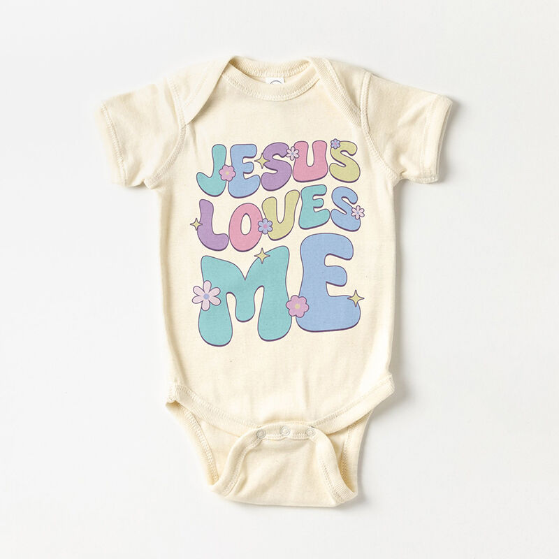 Personalized Baby Onesie Jesus Loves Me Colorful Text Design Attractive Baby Shower New Mom Gift