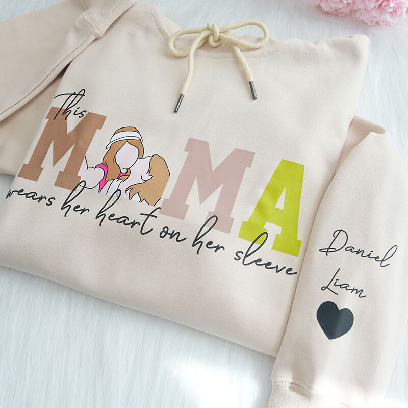 Personalized Hoodie Custom Photo This Mama Wears Her Heart On Her Sleeve Unique Mother's Day Gift