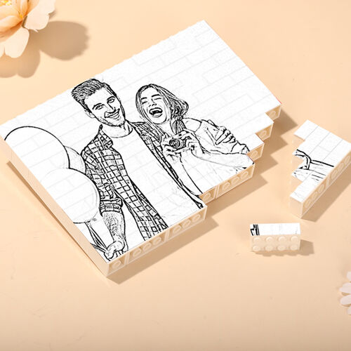 Personalisierte Bausteine Puzzle Individueller Schwarz-Weiß-Skizze Fotoblock Rechteck für Ehepaar