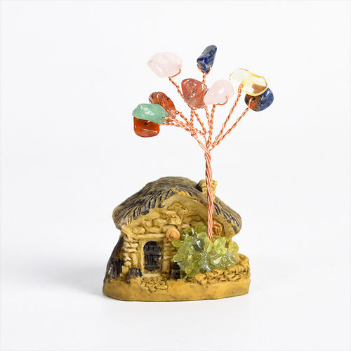 Handmade Crystal Tree Mini Cottage Shape Lucky Energy Tree Creative ...