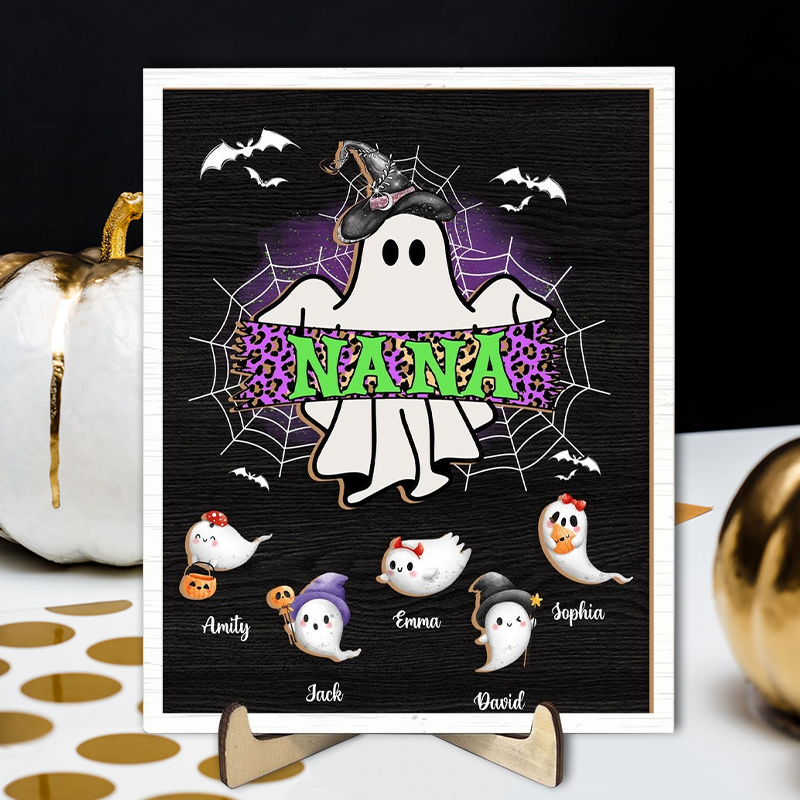 Personalized Wooden Frame Sign Nana's Boo Crew Custom Ghosts Perfect Halloween Gift for Family