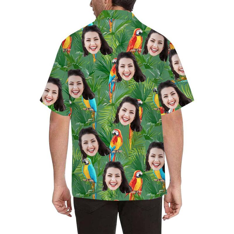 Custom Face Pretty Bird in The Leaves Men's All Over Print Hawaiian Shirt