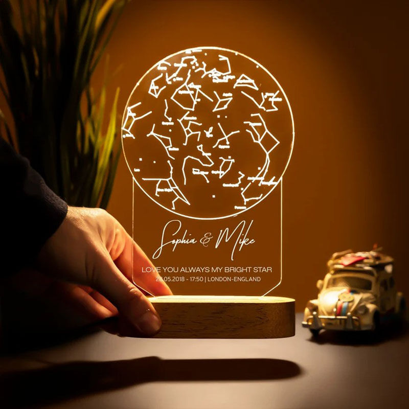 Personalisierte Holz Runde Acryl individuelle Sternkarte Lampe für Ehepaar