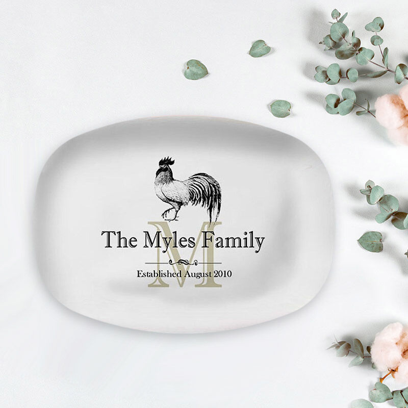 Personalized Name and Date Plate with Rooster Pattern for Couples